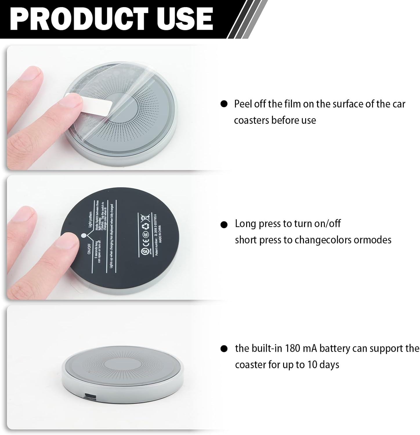 2PCS Light up Car Coasters for Cup Holders,LED Car Cup Coasters with 3 Modes/7 Colors to Decorate Cars,Smart Vehicle Accessories Chargeable LED Cups Holder Lights for Cars - Image 6