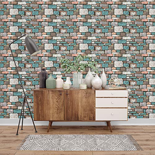Image of DWELLSINDIA Brick Stones Self Adhesive Peel and Stick PVC Wallpaper Waterproof, Scratch Resistant, Laminated (41CM X 244CM, Multicolor, Matt)