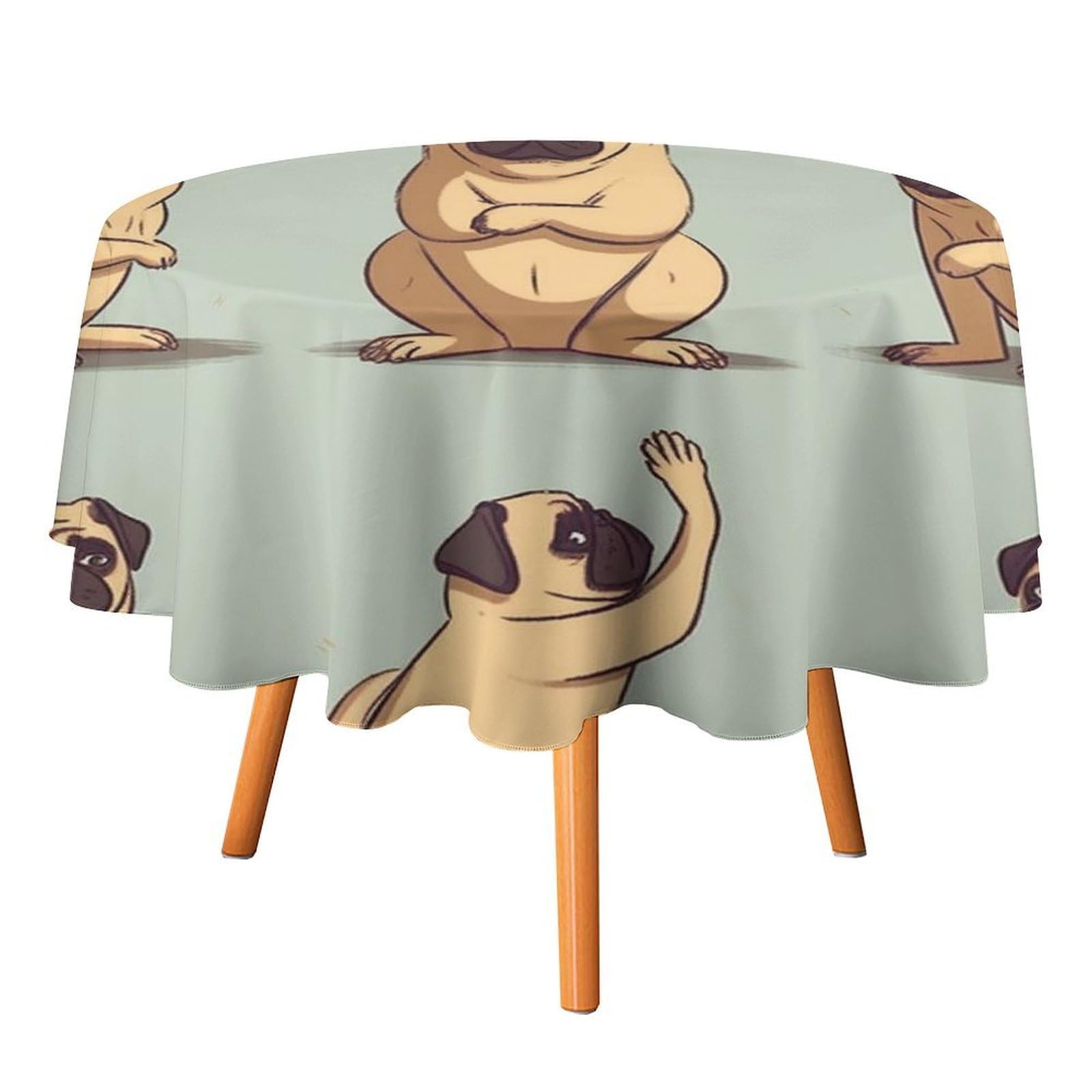 SMAZDFXX Yoga Pug Tablecloth for Restaurant, Round Polyester Table Cover 70x70in for Party