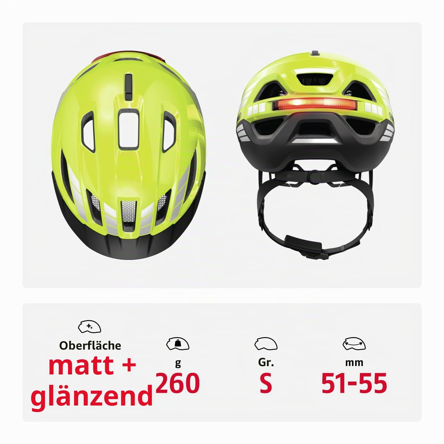 ABUS Stadthelm Urban-I 4.0 ACE - Fahrradhelm mit aufladbarem Rücklicht, 4 Leuchtmodi, Schirm, Zopf-Öffnung und magnetischem Verschluss - für Jugendliche, Frauen und Männer