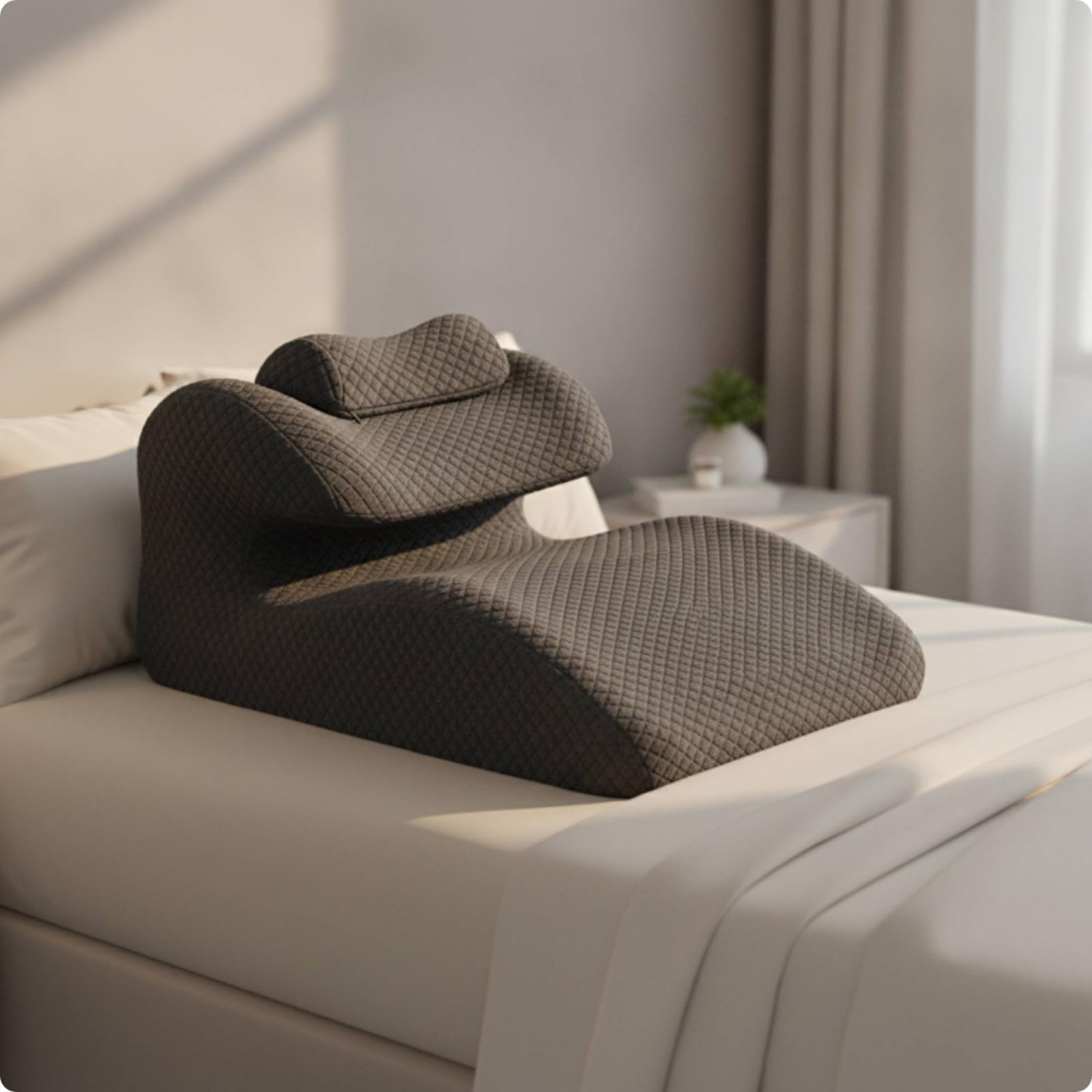 Qianly Schienale Antireflusso Cuscino Cuneo Letto Guanciale Ergonomico Supporto Lombare Collo Memory Foam Superficie Trapuntata Morbida Adatto per Lettura, Grigio Spaziale Scuro