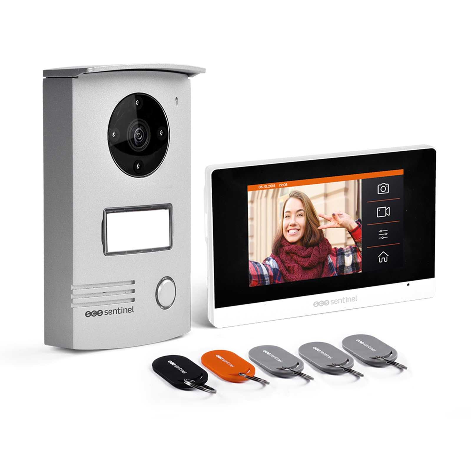 SCS Sentinel - PVF0046 - Videocitofono a 2 fili con touch screen da 4,3" - Videocitofono, campanello, staffa da parete, adattatore, viti e fissaggi - VisioDoor 4.3+ RFID
