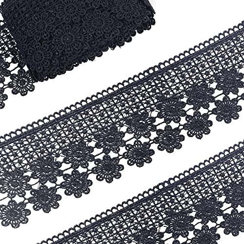 IDONGCAI Black Lace Trim Lace Edge Trim DIY Sewing Europe Floral Venise Pattern Lace Sewing for Craft,Wedding Applique,Dress,Bridal,Curtain Lace Accessories (2.8'' x 3 yds)