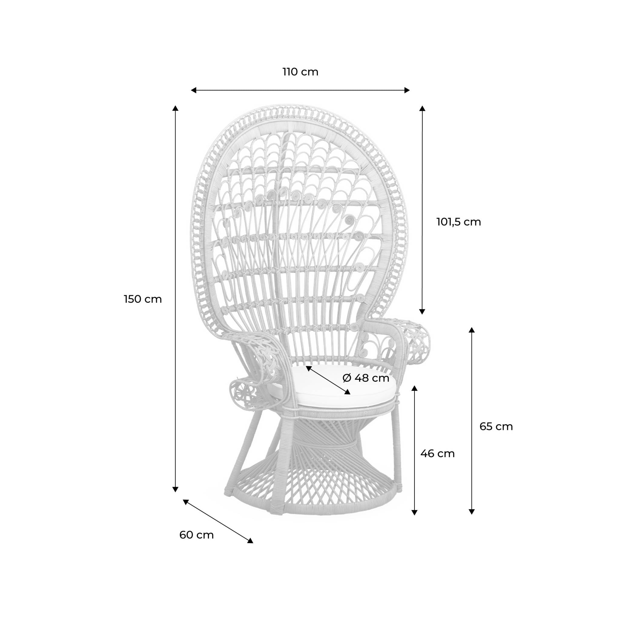 Alice's Garden - Fauteuil Vintage en rotin avec Coussin d'assise. Mahe. L 110 x P 60 x H150cm