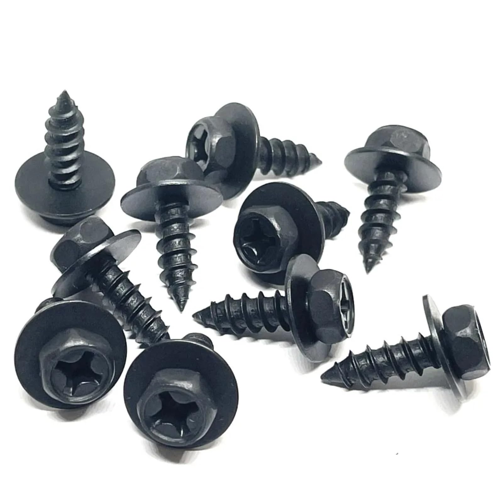 Viti per Carrozzeria Set M6 6mm Parti Generali Viti Autofilettanti Nere per Bulloni Esagonali A Croce con Guarnizione per Paraurti di Auto E Moto Protezione del Motore(15pcs)
