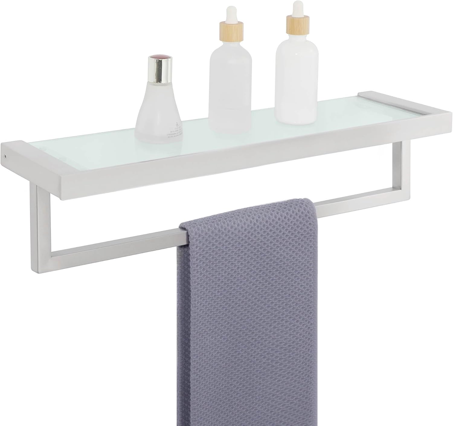 Alise Bathroom Shelves Glass Shelf with Towel Bar,Wall Mount Floating Shelves for Bathroom,Tempered Glass Towel Rack Towel Holder for Walls,SUS304 Stainless Steel Brushed Nickel