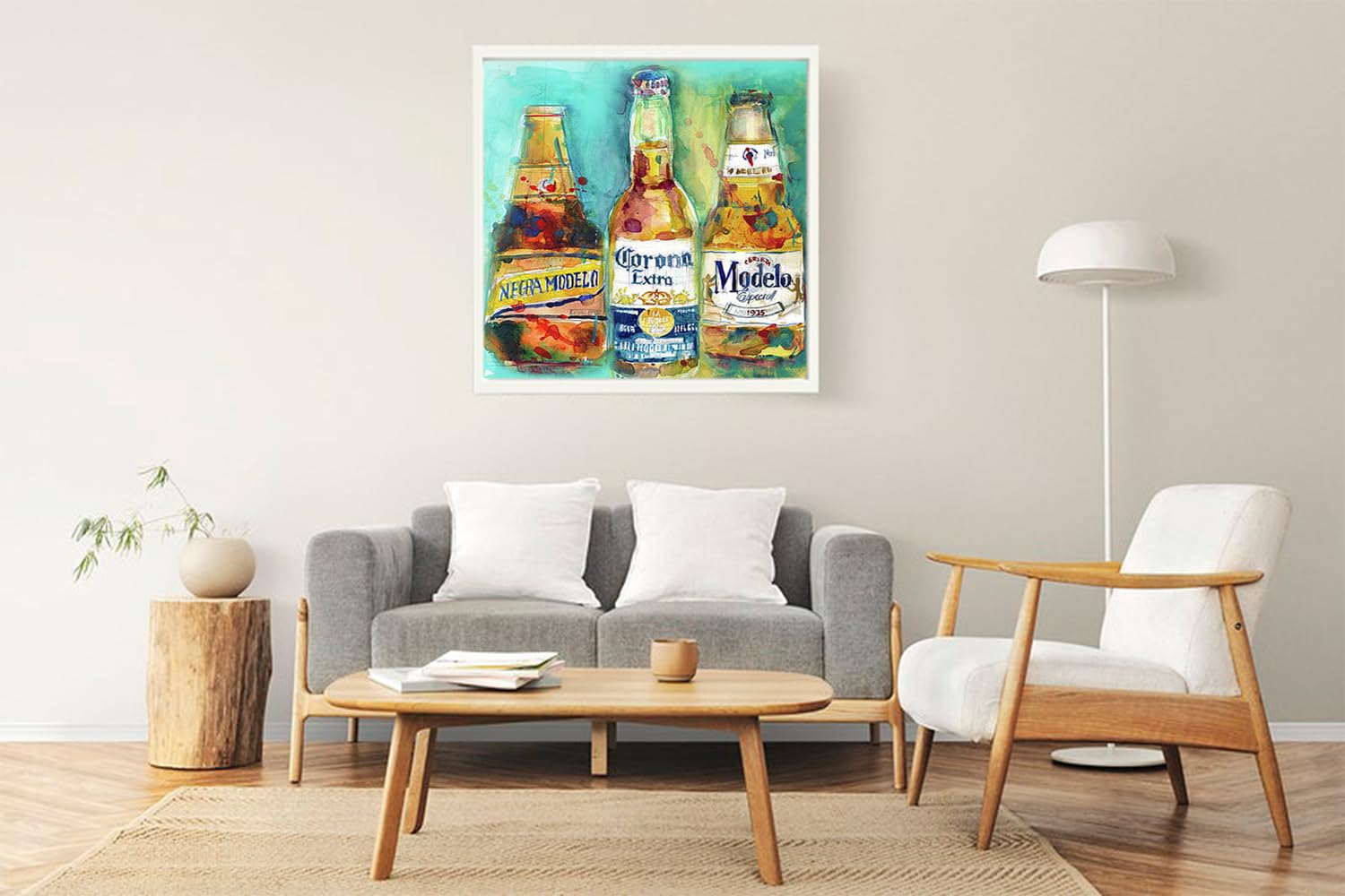 VERRE ART Printed Framed Canvas Painting for Home Decor Office Wall Studio Wall Living Room Decoration (22x22inch White Floater) - Mexican Beer - Negra Modelo