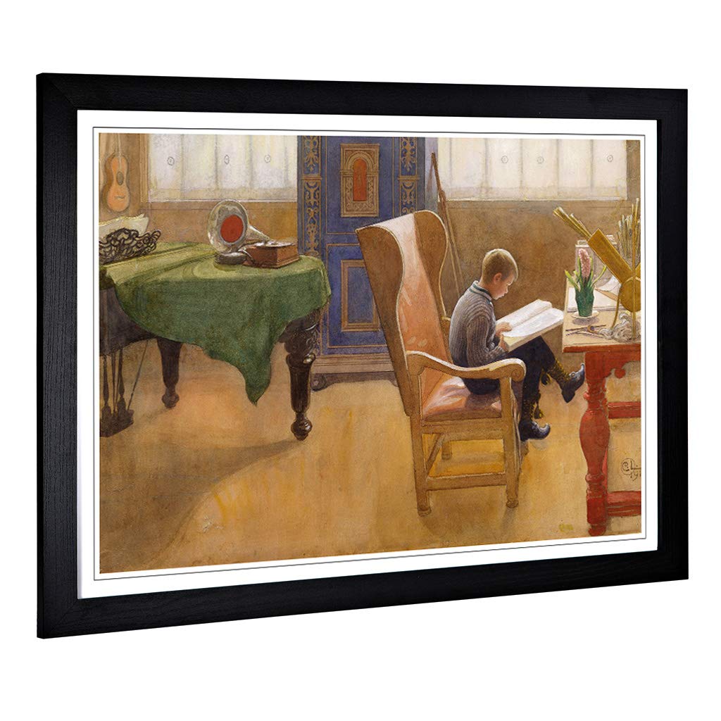 Big Box Art Framed Print of Carl Larsson Reading Design | Wall Art Picture | Home Decor for Kitchen, Living, Dining Room, Lounge, Bedroom, Hallway, Office, Black, A2 / 24.5x18 Inch / 62x45cm
