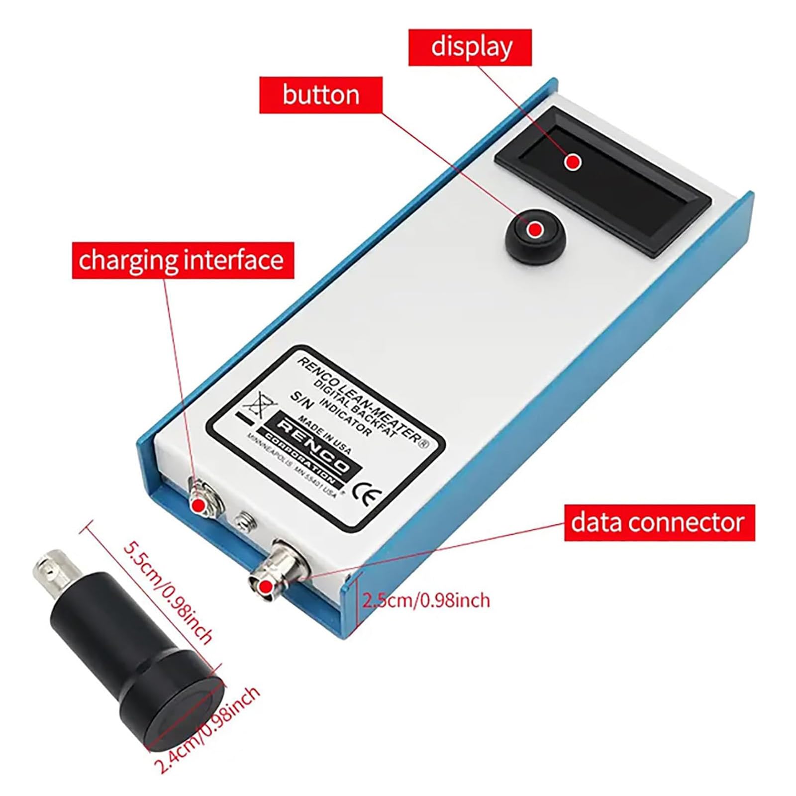 Medidor veterinario de grasa de cerdo, medidor de grosor de cerdo de ganado, detector de criterios con tres luces indicadoras, rango de medición de 4 a 45 mm, para granja doméstica