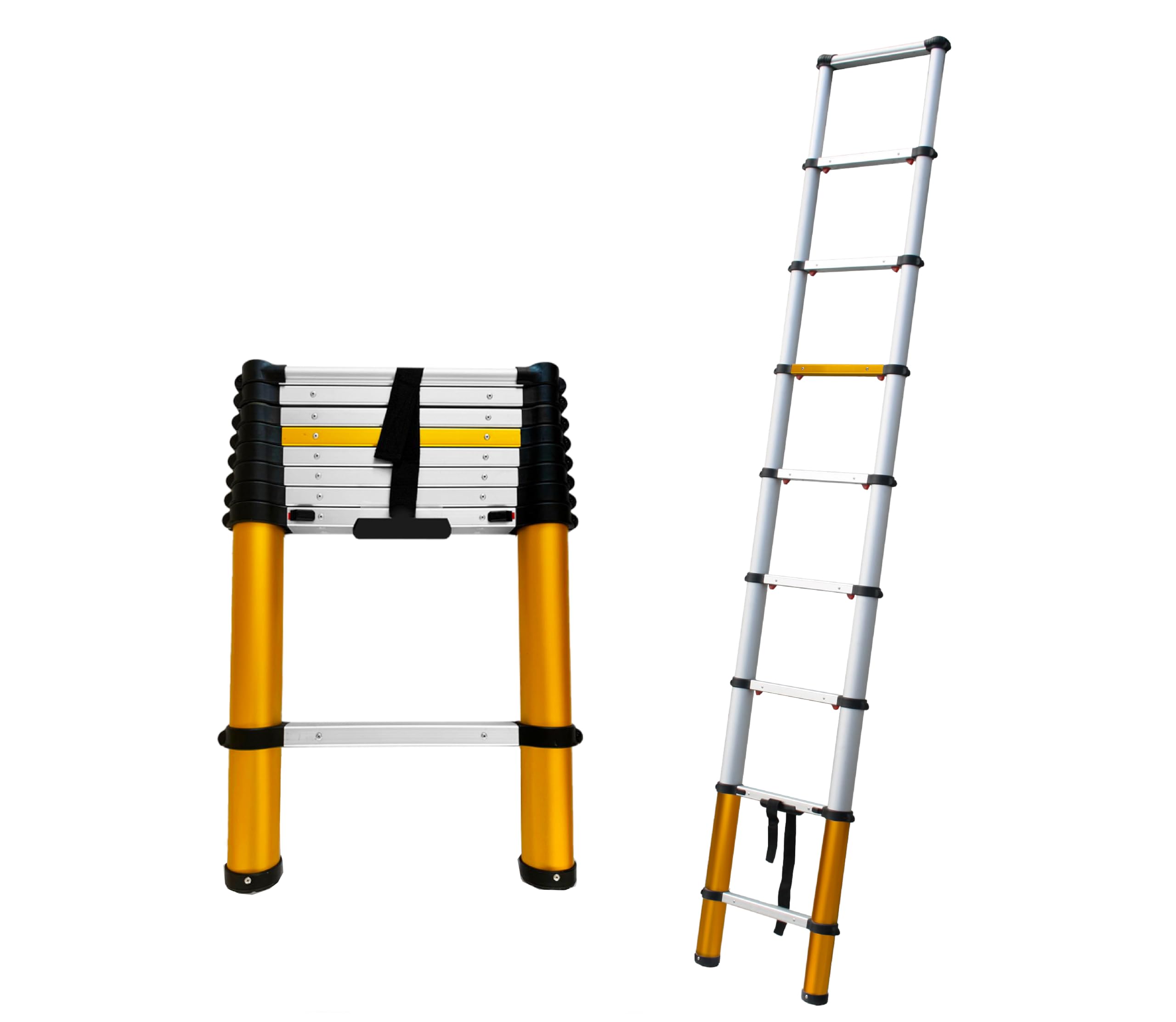Drabest - MAX - Teleskopleiter - Leiter Ausziehbar - Klappleiter, Aluleiter - bis 150 kg - Mehrzweckleiter, Ausziehleiter - Aluminium, Klappbar - Leiter 9 Stufen - 0,49x2,63x0,1 m