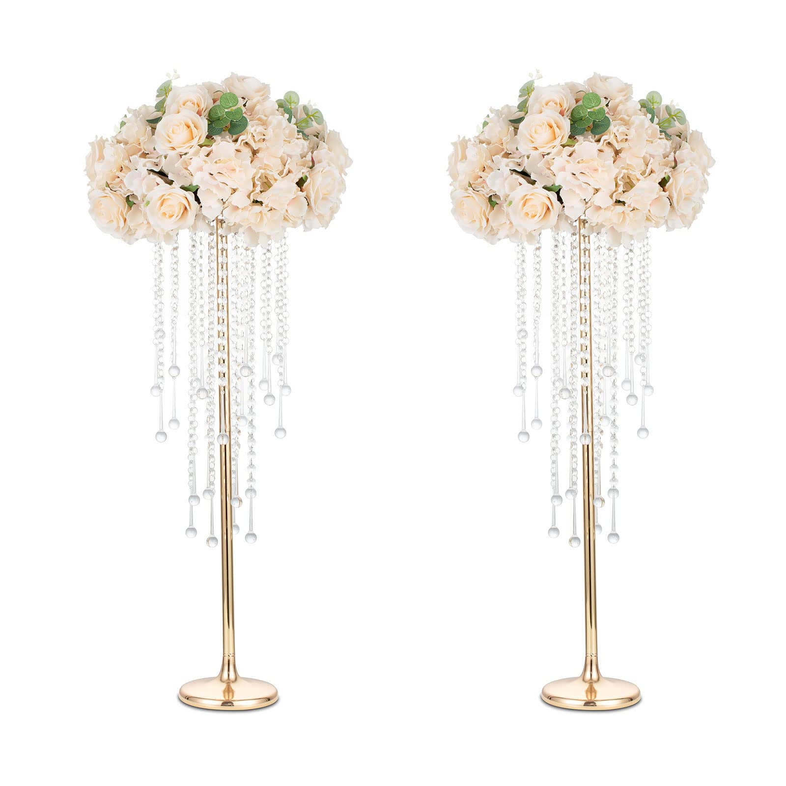 Sziqiqi 75cm Metal Jarrones Centro Mesa Bodas con Cadena de Cristal - 2 Piezas Oro Columna Alta de Flores para Arreglos Falsas Floreros Grandes Jarrones Decorativos de Suelo de Exhibición para Fiesta