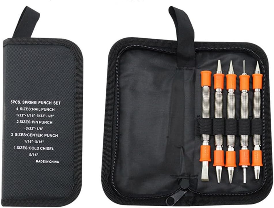 TopHomer 5-PCS Multitool Nail Setter Set, Door Hinge Setter Tools, Dual Head Nail Set, Dual Head Spring Punch, Hammerless Cold Chisel, Hinge Pin Remover Punch