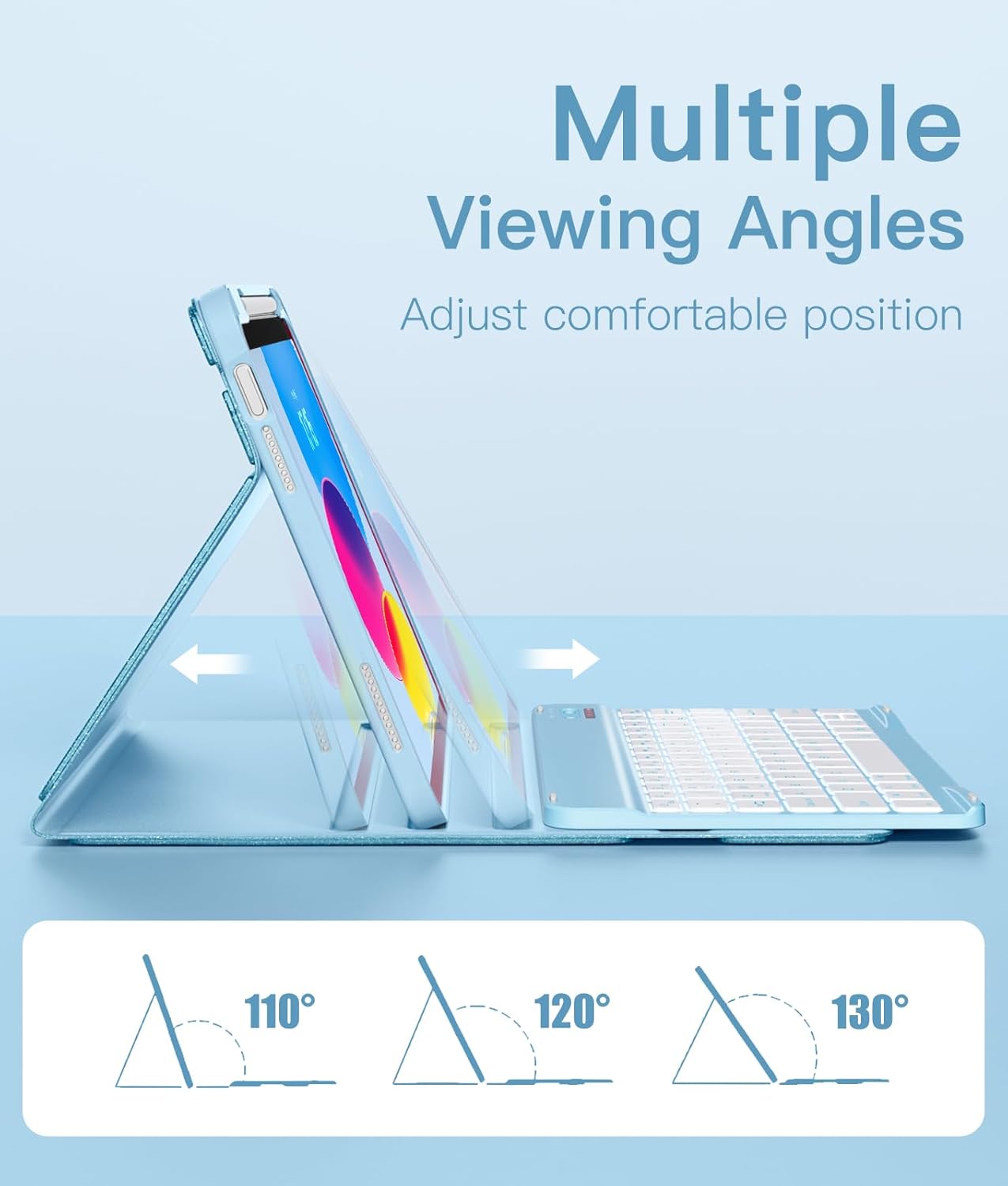 Hamile for iPad A16 Case with Keyboard - Mouse Backlit Wireless Detachable Keyboard Glitter Folio Cover with Pencil Holder for iPad 11th Gen A16 11-inch 2025 10th Generation 10.9 Inch 2022 - Sky Blue