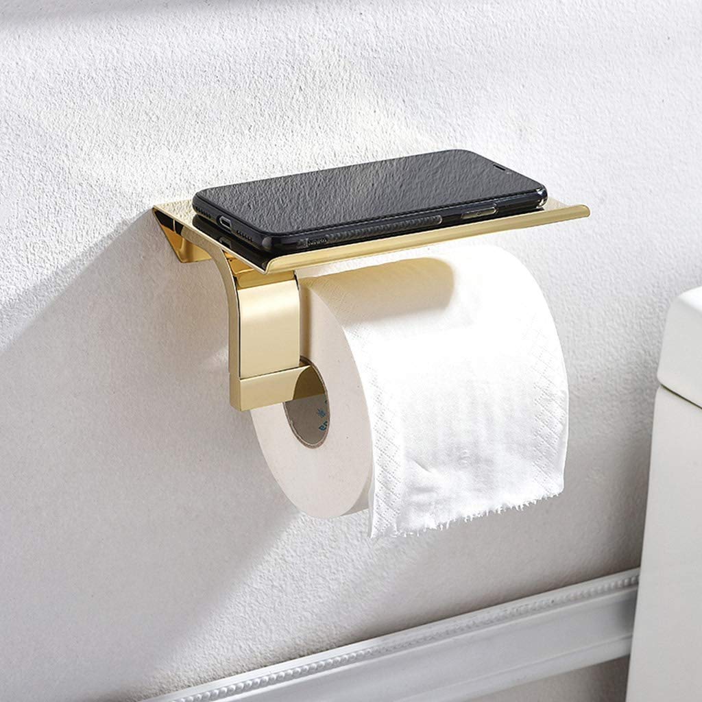 Stały uchwyt na papier toaletowy, Stainless Steel Wall Mount Toilet Paper Holder With Mobile Phone Storage Shelf 16x10 cm