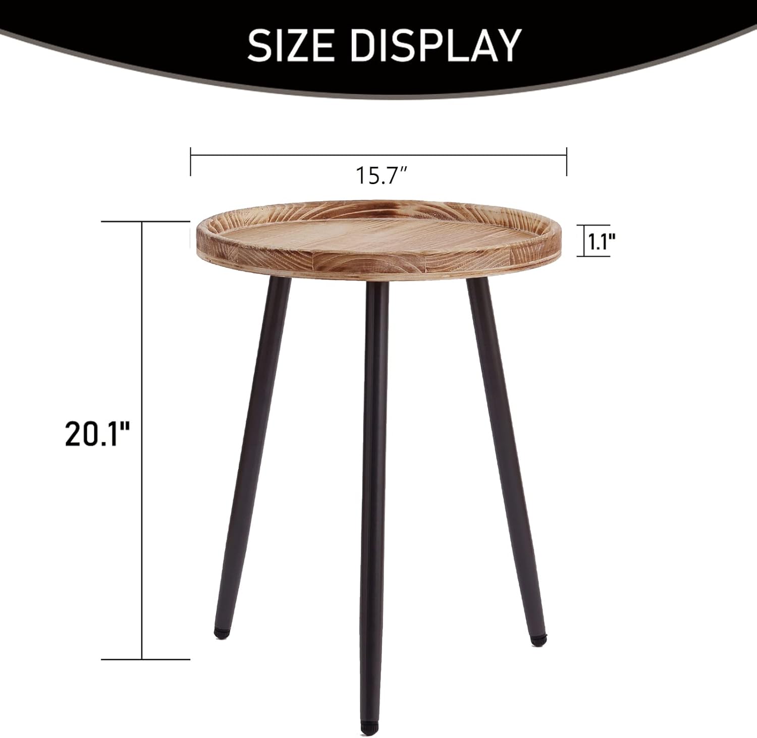 Tiita Samll Round Side Table, Wood Tray Accent End Table for Compact Spaces