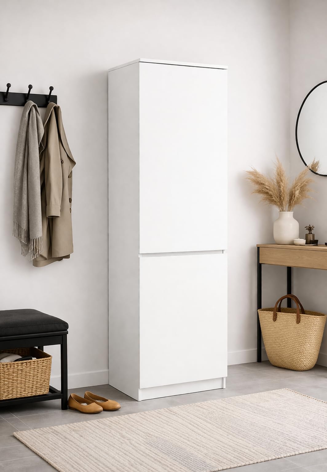 Mehrzweckschrank Garderobenschrank Kleiderschrank mit 2 Türen und 5 Fächern Universeller Schrank für Büro und Zuhause 180,5x50x40cm (Weiß)