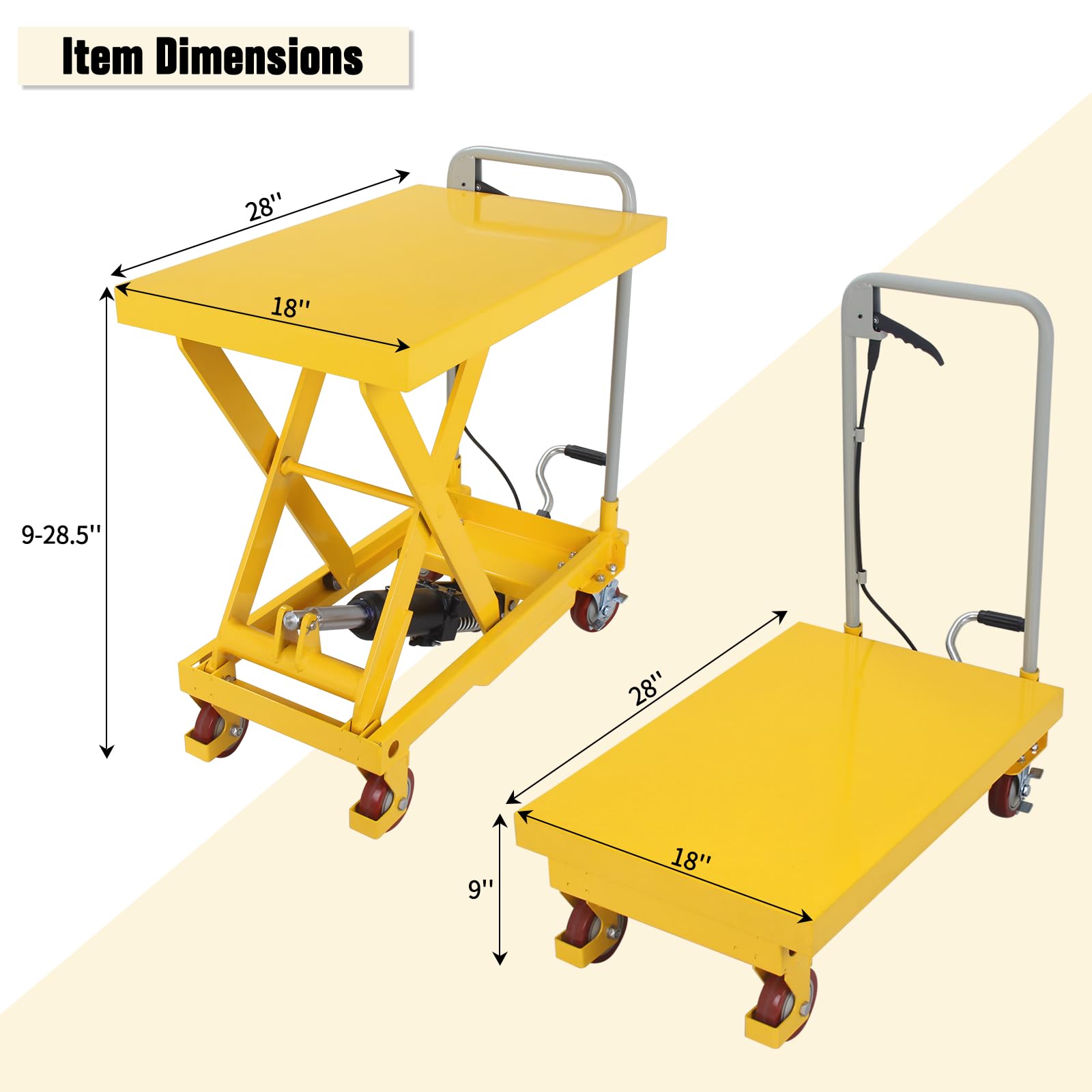 Chariot de table élévatrice hydraulique, capacité de 226,8 kg