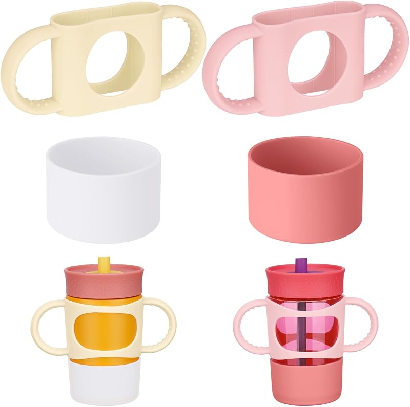 NiHome Silicone Handle & Boot for Owala Kids Tumbler 12oz 15oz,Toddler Grip | Shock-Absorbing Base Sleeve, BPA-Free Food Grade, Easy Install Drop Protection, Fits Zak Kelso Cup, Pink & White