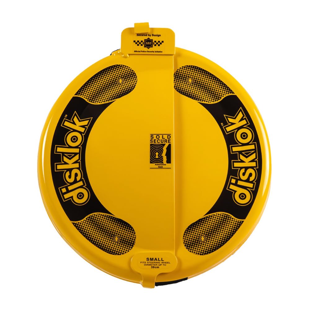 Disklok Antifurto per Volante 'Gold Edition' - Taglia Small - 35-39cm - Giallo - Approvato SCM Dispositivo Blocca-sterzo Sicurezza Visibile Dissuasivo Deterrente Universale per Auto Furgoni Camper