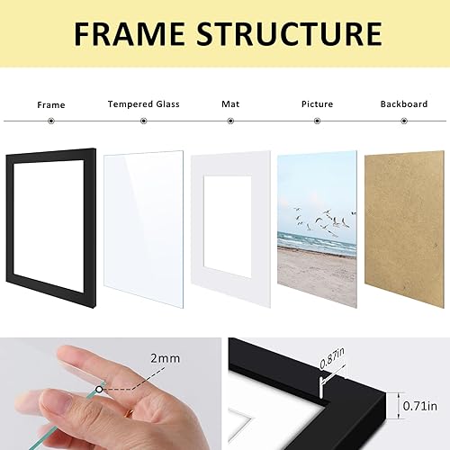 Miniatura 4 de Frametory, Marcos de 8 x 10 para mostrar imágenes de 5 x 7 con paspartú o fotos de 8 x 10 sin paspartú, vidrio resistente a roturas, accesorios de