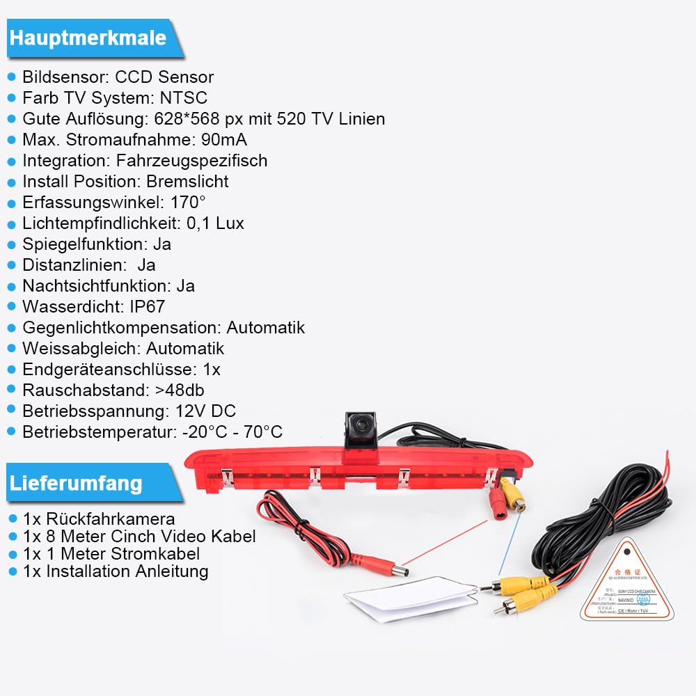 Lampa hamowania HD kamera cofania z wyświetlaczem LCD 4,3 cala zamiennik lusterka wstecznego do VW T6 tylnej klapy wysokiego dachu, światło hamowania, transporter, biznes, MPV, SUV Bus