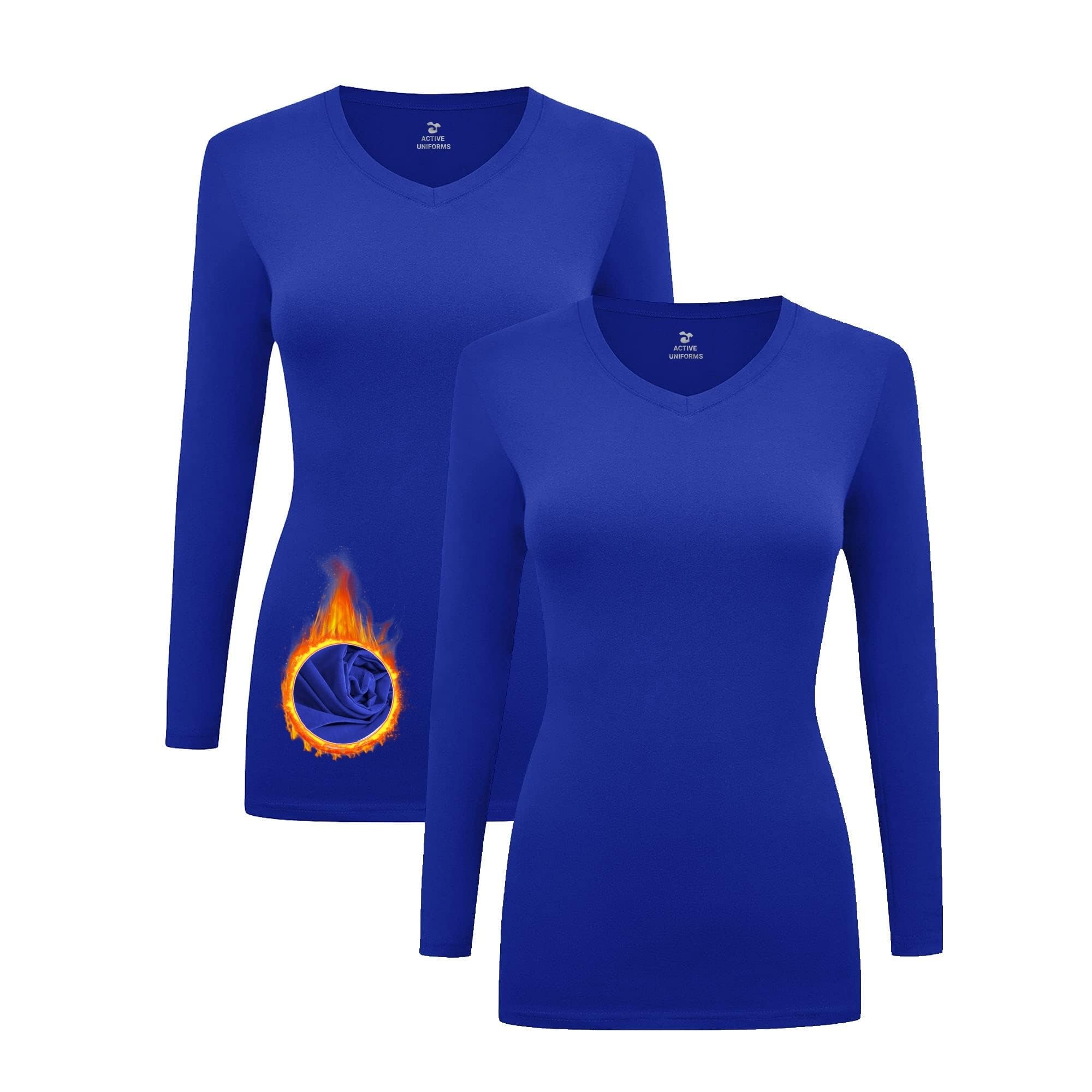 M&M SCRUBS Women's Under Scrub Tee V-Neck Long Sleeve T-Shirt - 2 Pack (True Royal Blue, Medium)