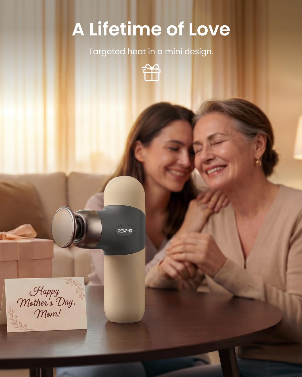 RENPHO Mini Pistolet de Massage avec Fonction Chauffante, Beige | Mini pistolet de massage portable et ultra-silencieux, idéal pour le sport, le sédentaire et les voyages se détendre, cadeau