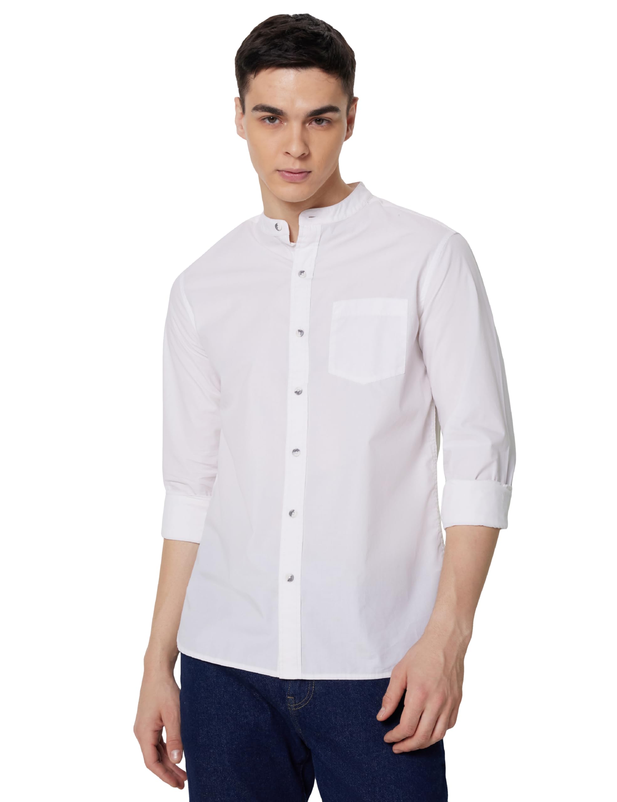 symbol premium Men's Solid ShirtMandarin Collar Casual Poplin Shirt-Regular Fit |Full Sleeve | Pure Cotton (Available in Plus Sizes)-picture-25