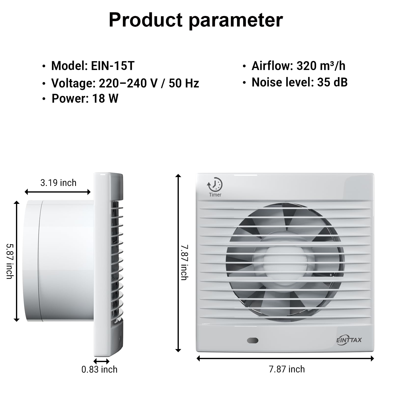 Ventilatore da bagno 150 mm da cucina con ripostiglio, 320 m³/h, IPX2, impermeabile, con valvola di ritorno, per bagno, cucina, camera da letto, garage, bianco