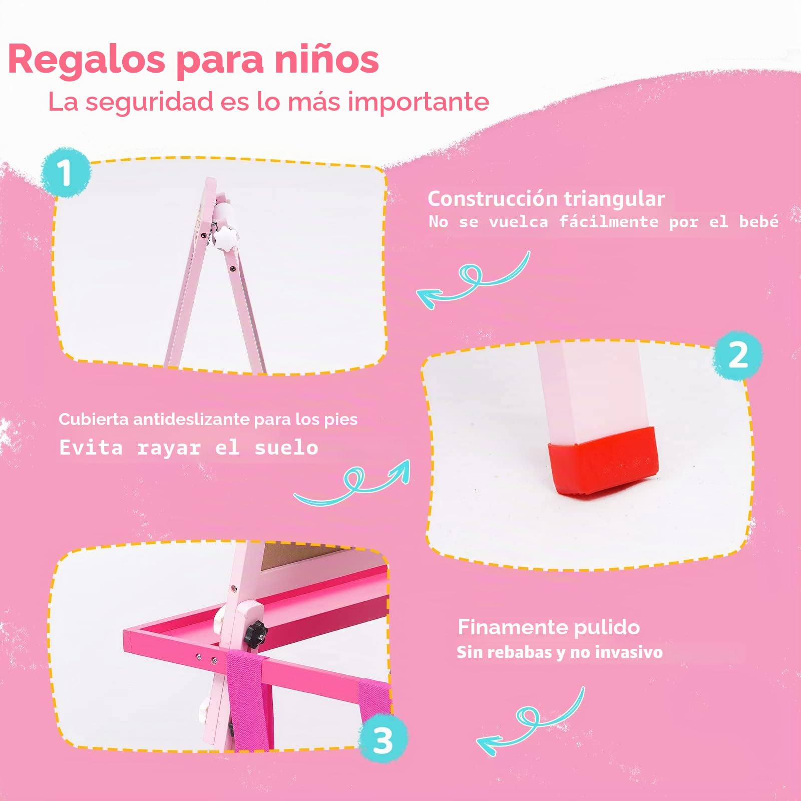Pizarra Infantil Caballete, Altura Ajustable, Pizarra Blanca y Pizarra de Tiza de Doble Cara con Rollo de Papel, Juego de Arte de Madera de Pie para Niños, Regalo para Niños y Niñas (Rosa)