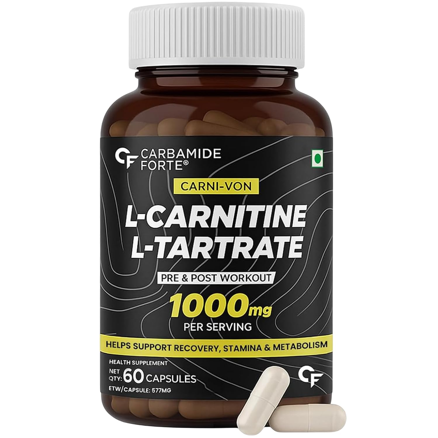 Carbamide Forte L-Carnitine 1000mg Capsules for Men & Women | L Carnitine Tartrate capsules | Pre Workout Supplement - 60 Veg Capsules