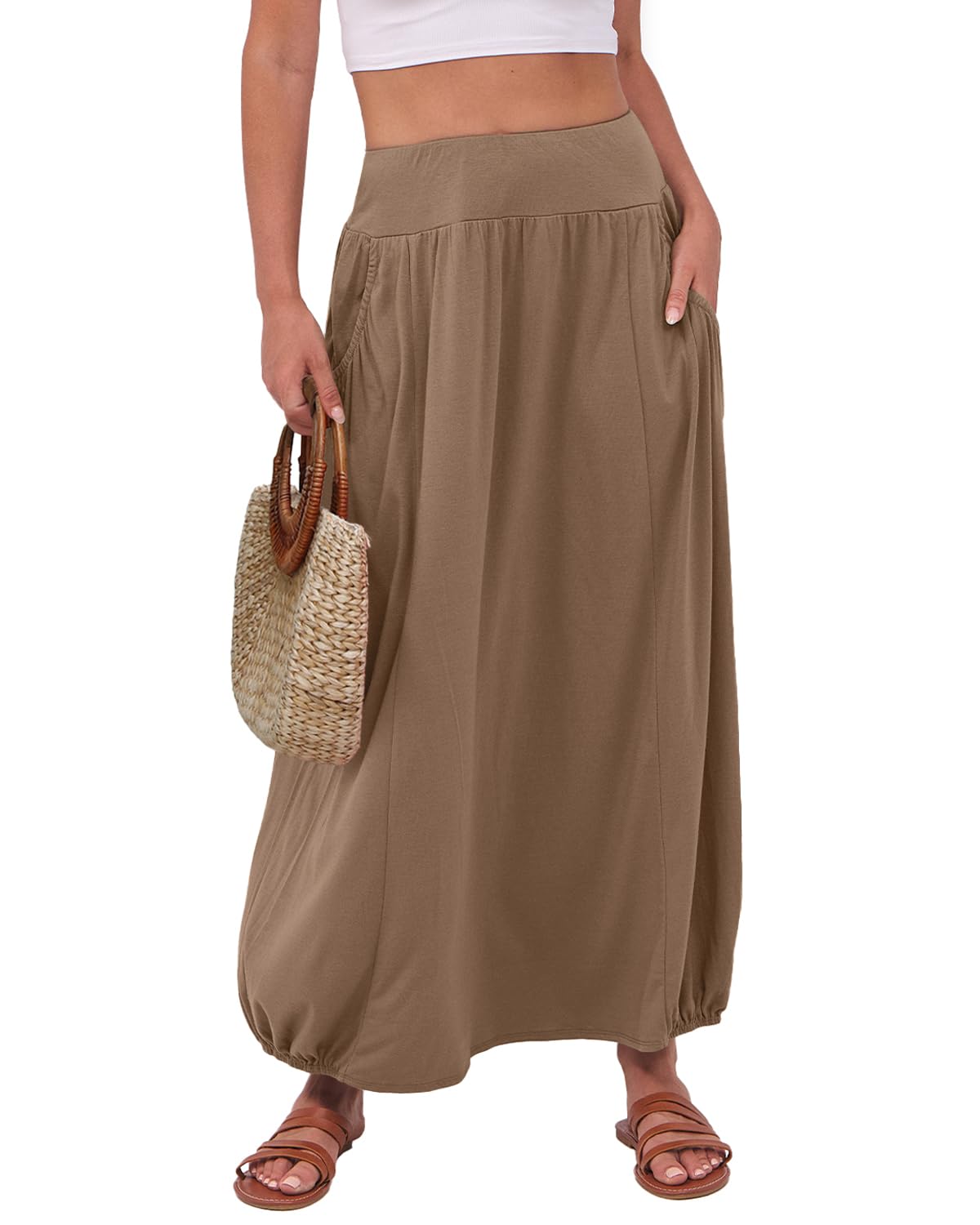 ANRABESSWomen's Maxi Skirts 2025 Fall Trendy Ankle Length High Waisted Boho Flowy Beach Long Skirt with Pockets Fashion
