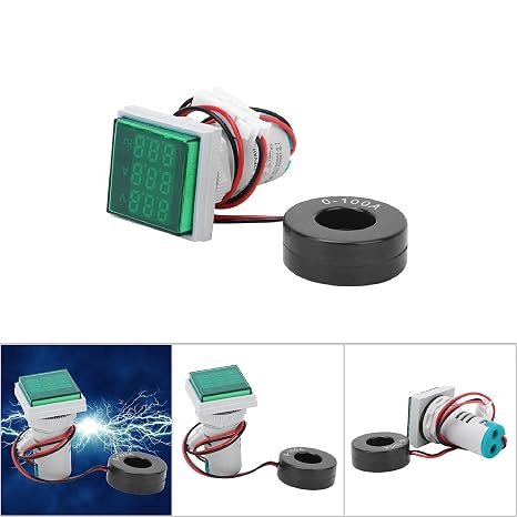 Digital AC Power Meter, 3-Digit Display Multifunction Voltage Current Hertz Tester, DC 0-100V 10A Panel Detector, Green
