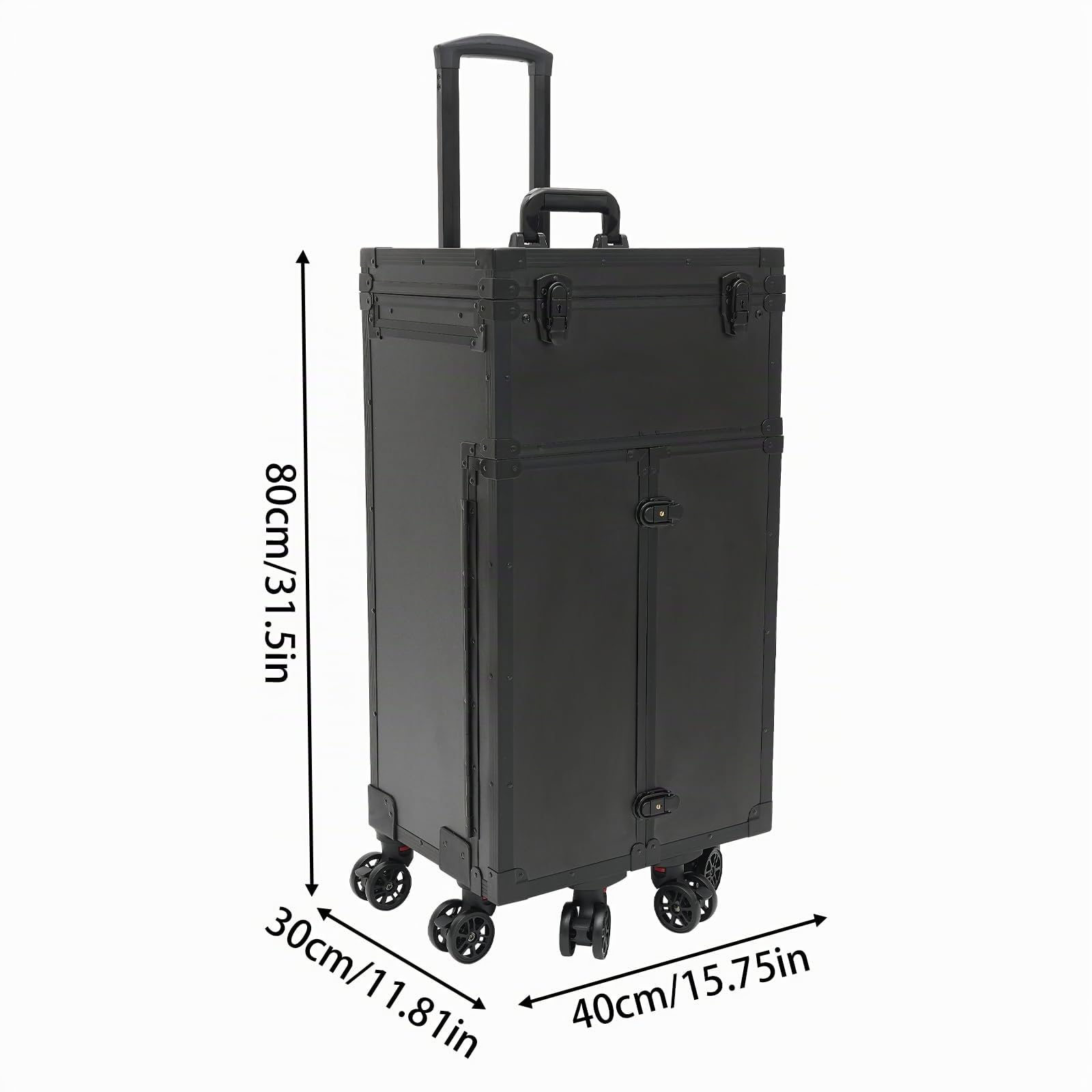 Valigetta per trucchi con ruote, in alluminio, grande beauty make-up, con 4 cassetti, manico telescopico richiudibile, per parrucchiere e parrucchiere