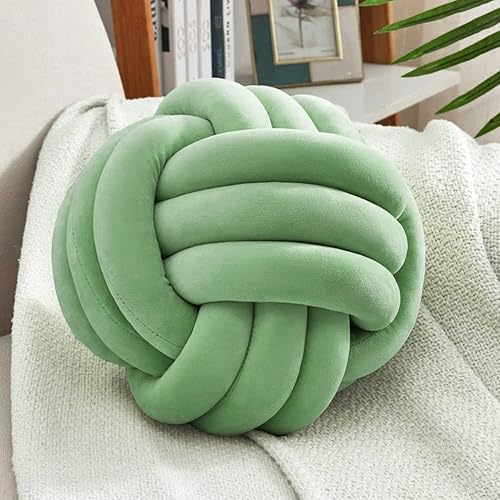 Almohada decorativa de nudo suave, almohadas circulares estéticas (cian, mediano, 10.6 pulgadas) para cama, cojín de felpa hecha a mano para