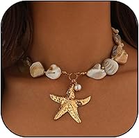 MIFYNN Gold Shell Starfish Necklace for Women - Layered Pearl Beaded Beach Surf Jewelry Gift