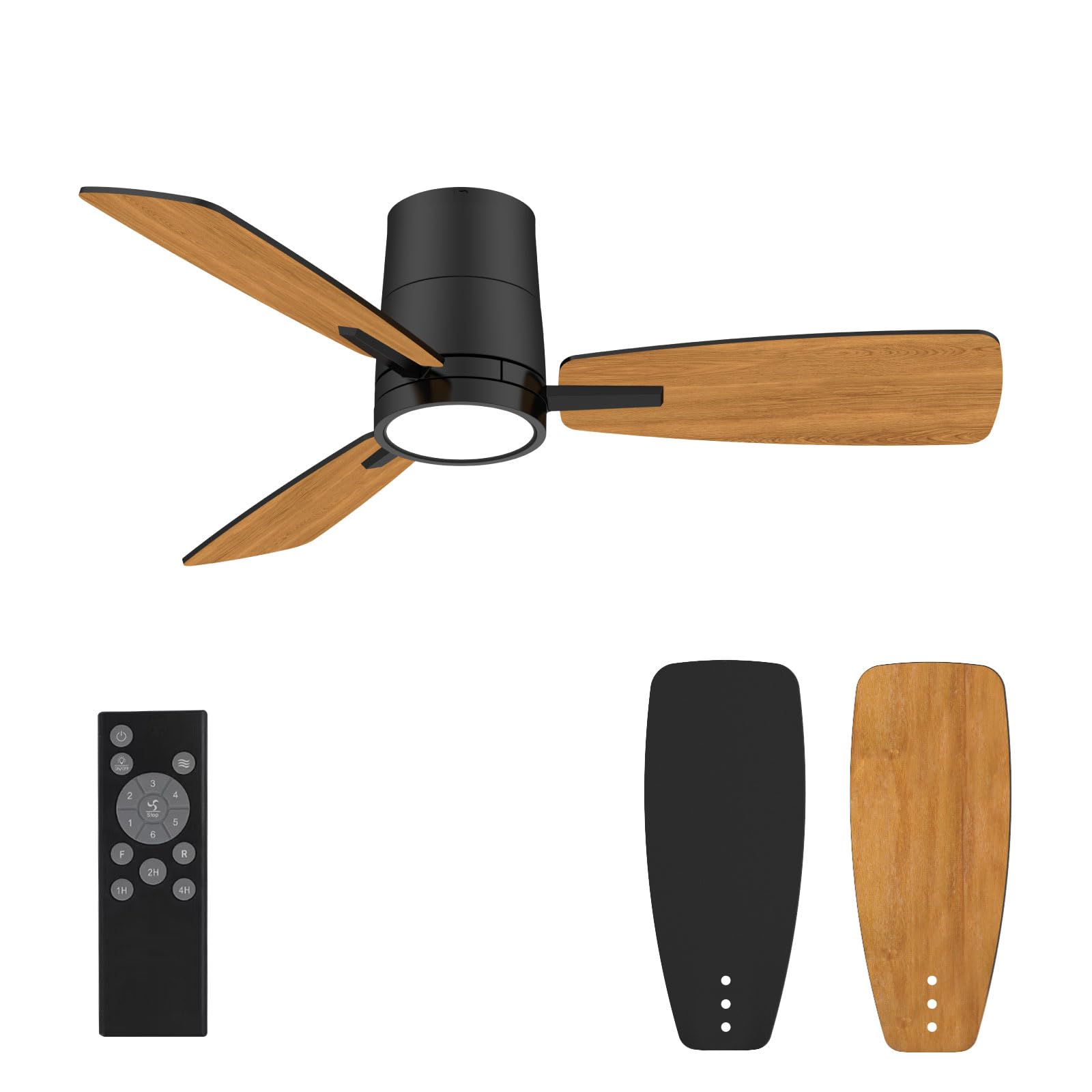 Atolit Ceiling Fans with Lights,42 inch,Quiet Reversible Motor,Easy to Install,6 Speeds,3CCT,Timer, Black Modern Ceiling Fan for Living Room, Bedroom, Kitchen, Dining room, Office