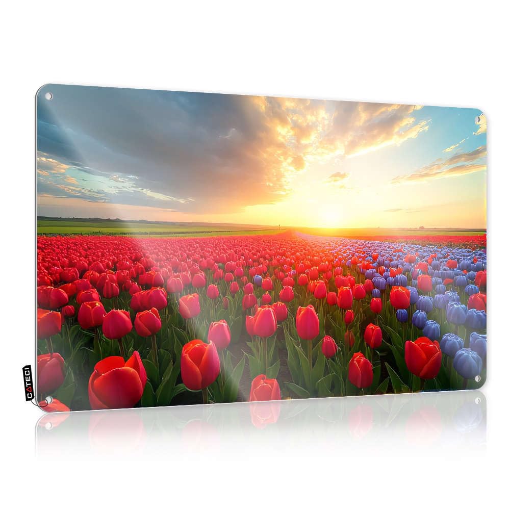 Decore Round Vintage Wall Decor - Sunset Over A Field Of Tulips. Rustic Wall Art Welcome Easy Hang For Pool Bar(30X40CM)