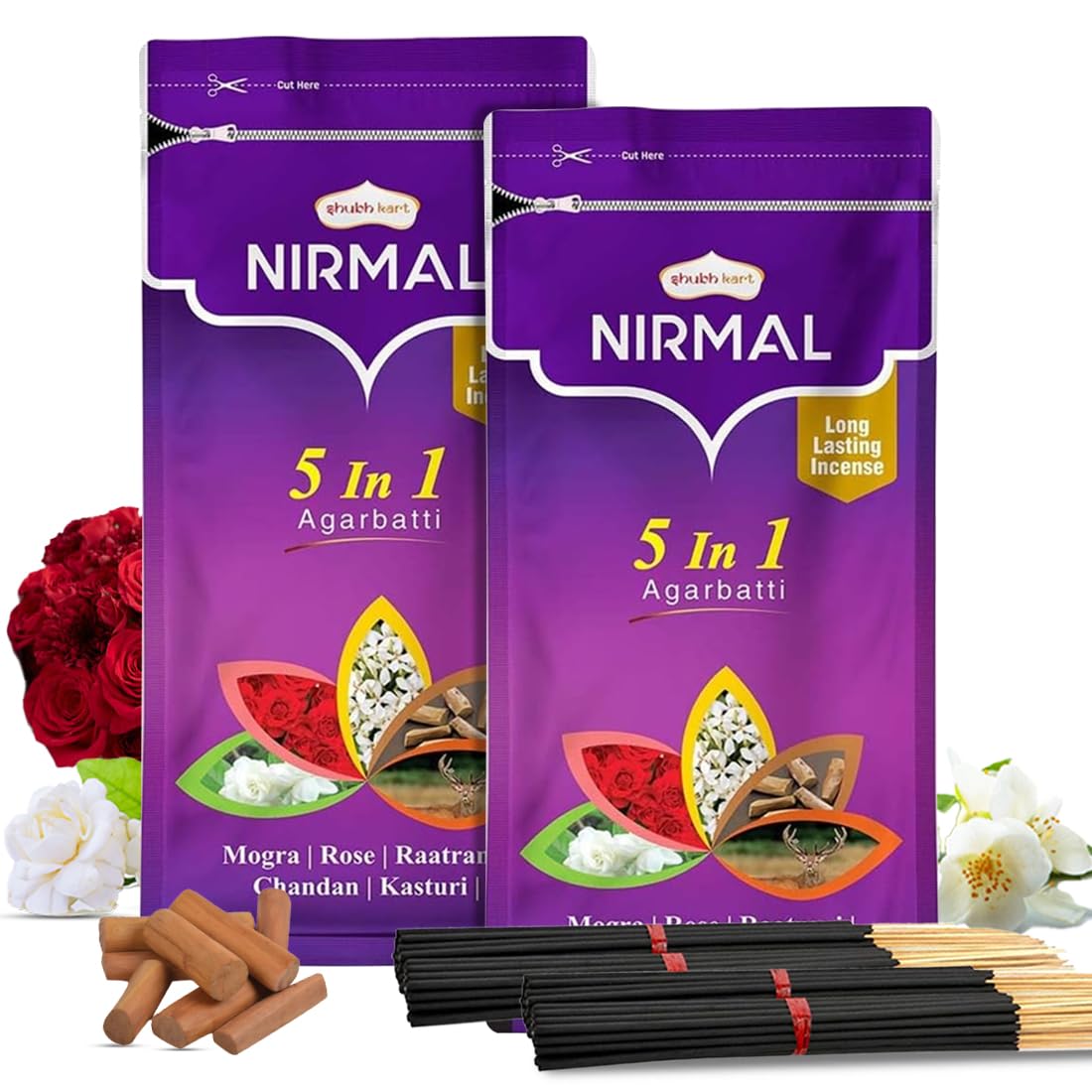 Nirmal 5-Mix Agarbatti – 100 Premium Charcoal Free Incense Sticks (Pack of 2) for Puja, Meditation & Relaxation, Long Burn Time, Mix Fragrance, Ideal for Temple, Yoga & Home Aromatherapy