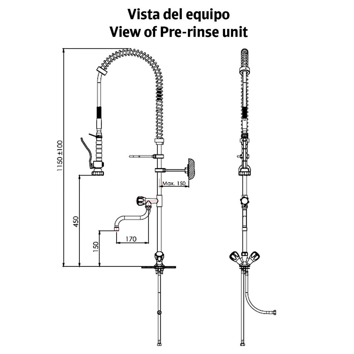 GOLDMAN SERVICE | Grifo Industrial Pomo Extensible Rociador Ducha para Fregadero Cocina Hostelería con Spray Flexo Pulverizador Mezclador + Caño alto