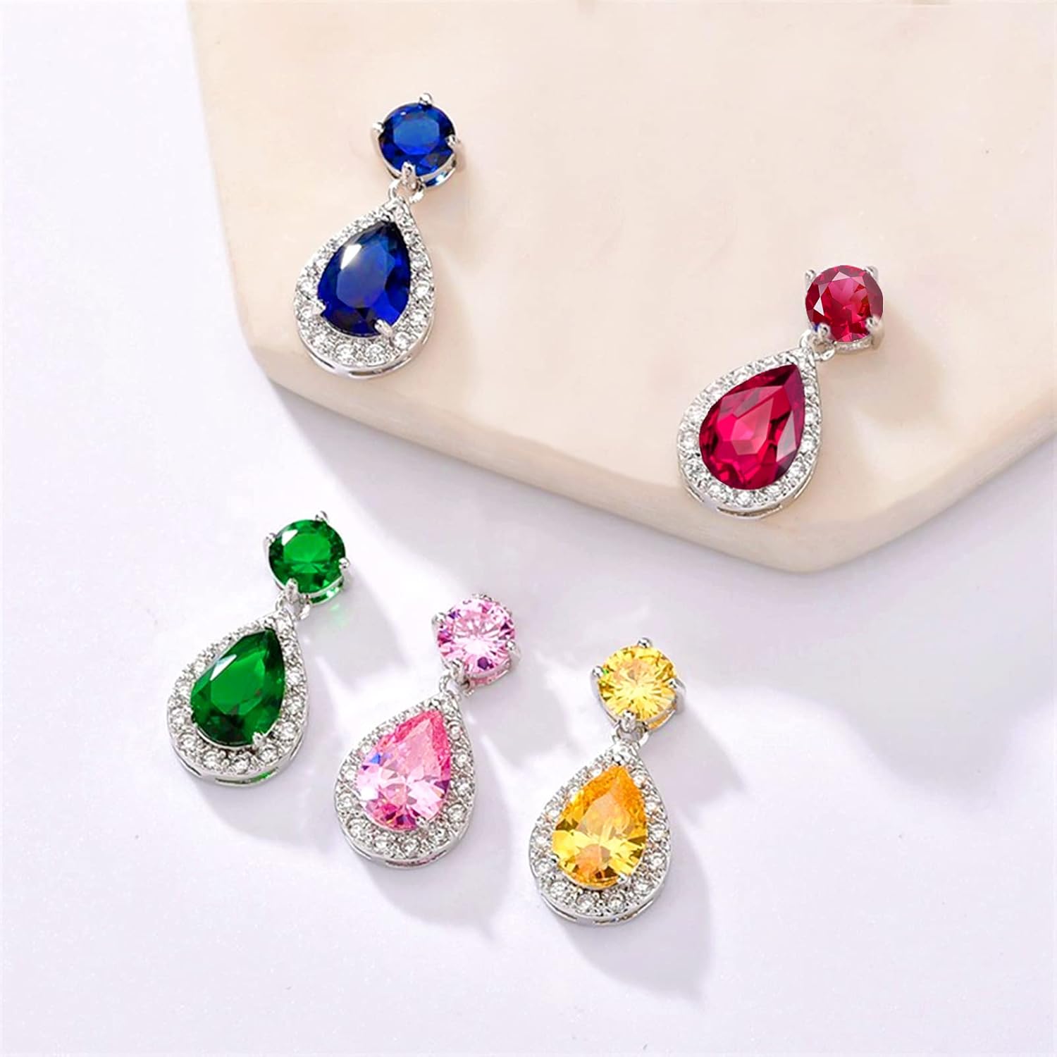 VONSSY Drop Dangle Earrings | Gemstones Waterdrop Teardrop White Gold Plated Crystal Hanging Cubic Zirconia Hypoallergenic Earrings | Stylish Jewelry Gift for Mother Daughter Wife - Image 3