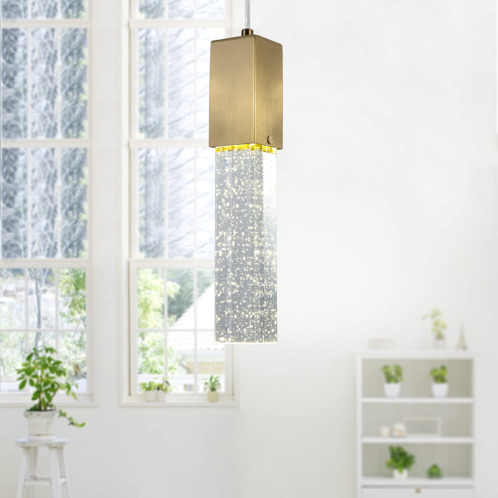 huong son Modern LED Bubble Glass Pendant Light, Brushed Gold Pendant Lighting 4000K, Adjustable Mini Contemporary Pendant Light Fixtures, GU10 Bulb Included, 3 Pack