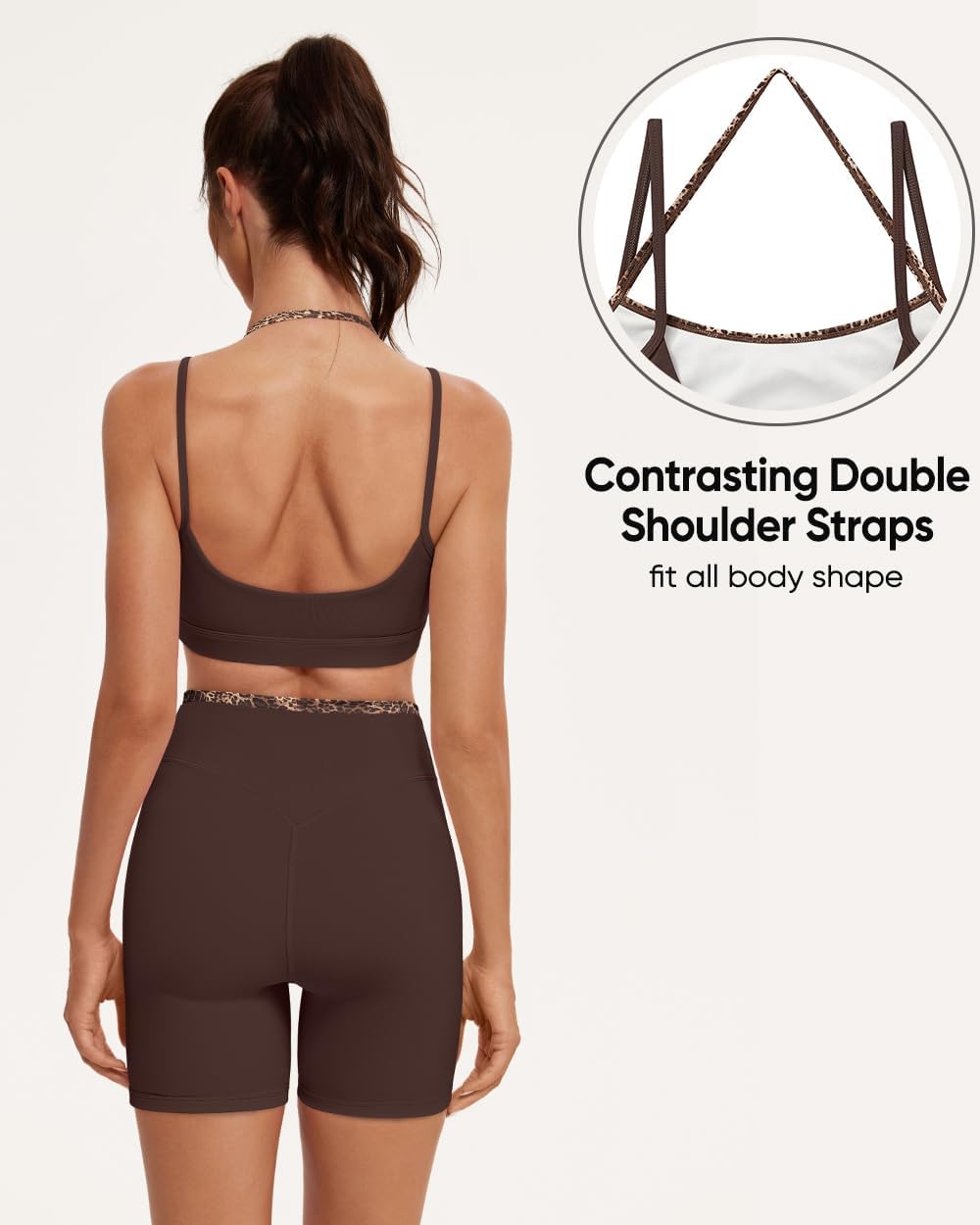 OMKAGI Workout Sets for Women Cute Doubel Layer Open Back Sports Bras Gym Shorts Outfits thumbnail
