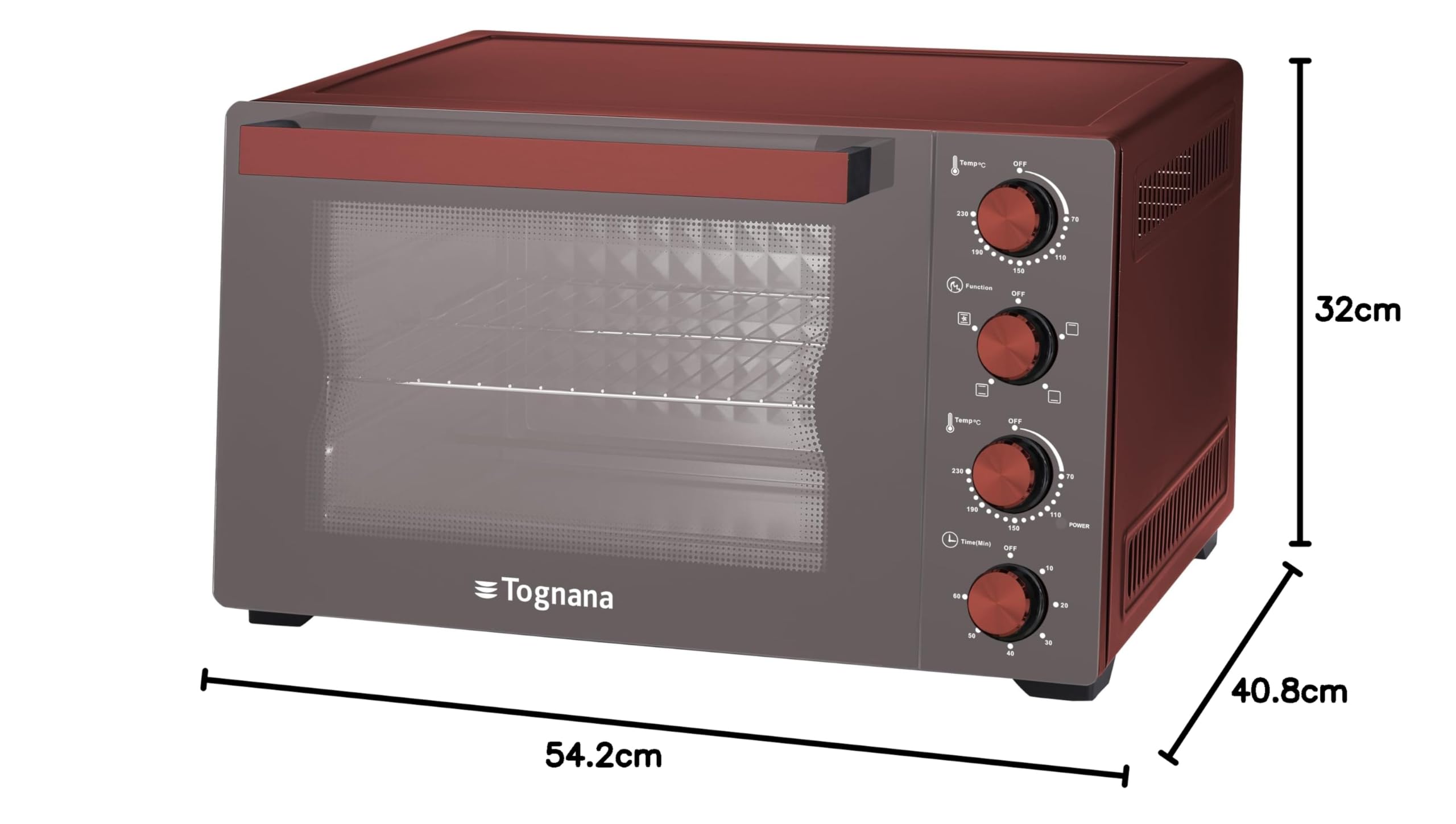 Tognana Iridea Elektroofen 35 L, Aluminium und Glas, rot