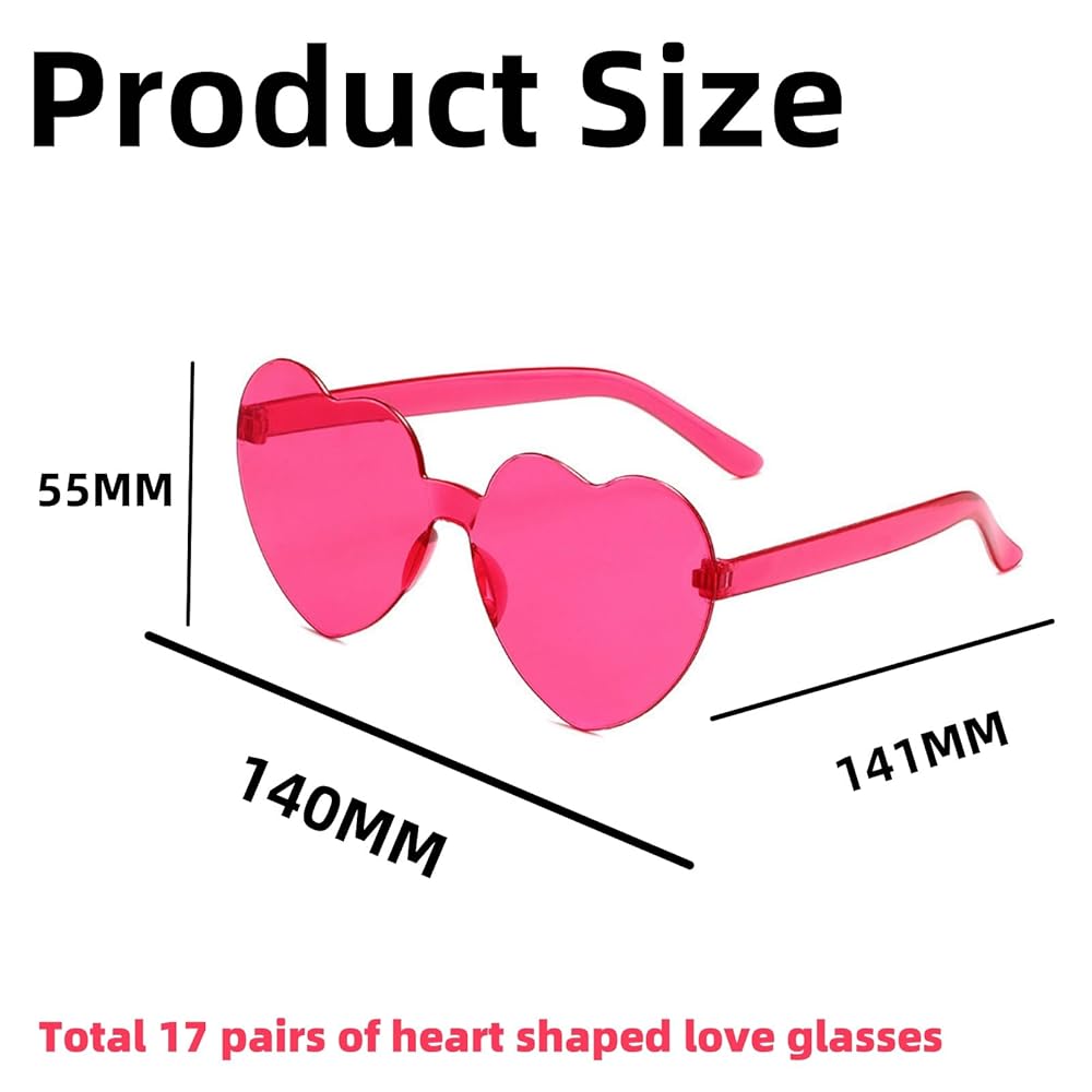 17PCS Hearts Sunglasses, Love Heart Glasse Colored Heart