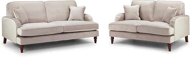 Honeypot - Sofa - Rupert - 3 Seater - 2 Seater - Armchair - Corner Sofa - Footstool - Grey - Beige - Blue - Teal - Plush Velvet (3 + 2 Seater, Beige)