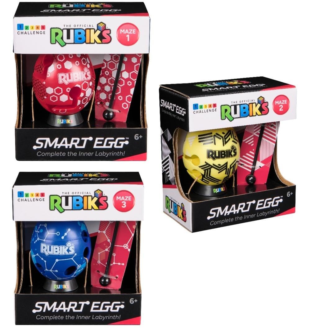 Rubik's 6073831 Smart Egg, jajko, gra cierpliwości: przeprowadź laskę przez labirynt, trenuj koncentrację i zręczność, losowy wybór sortowania, odpowiedni dla dzieci od 6 lat, czerwony