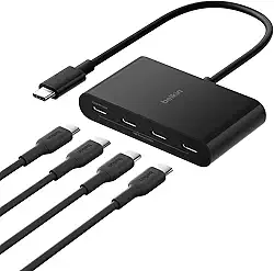 Belkin Conecte USB-C ao hub de 4 portas, adaptador multiportas com 4 portas USB-C 3.2 Gen2 e PD de 100 W com transferência de dados de alta velocidade máxima de 10 Gbps para MacBook, iPad, Chromebook