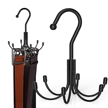 Ulimart Belt Hanger,Belt Organizer 1 Pack Belt Organizer for Closet,360 Degree Rotating Closet Rod Hooks for Hanging Belt,Ties,Purse,Scarves,Camisoles,Tank Top,Hats?Black?
