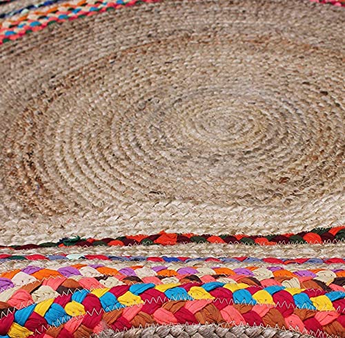 Image of Jute Braided Natural Hand Woven & Reversible Rug for Living Room Kitchen Entryway, Farmhouse Rustic Burlap Carpet Floor Mat (cottonjute, 180cm)